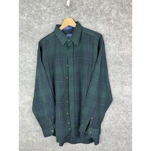 Pendleton Shirt Mens Large Black watch Plaid Wool Button Up Green Vintage Sir